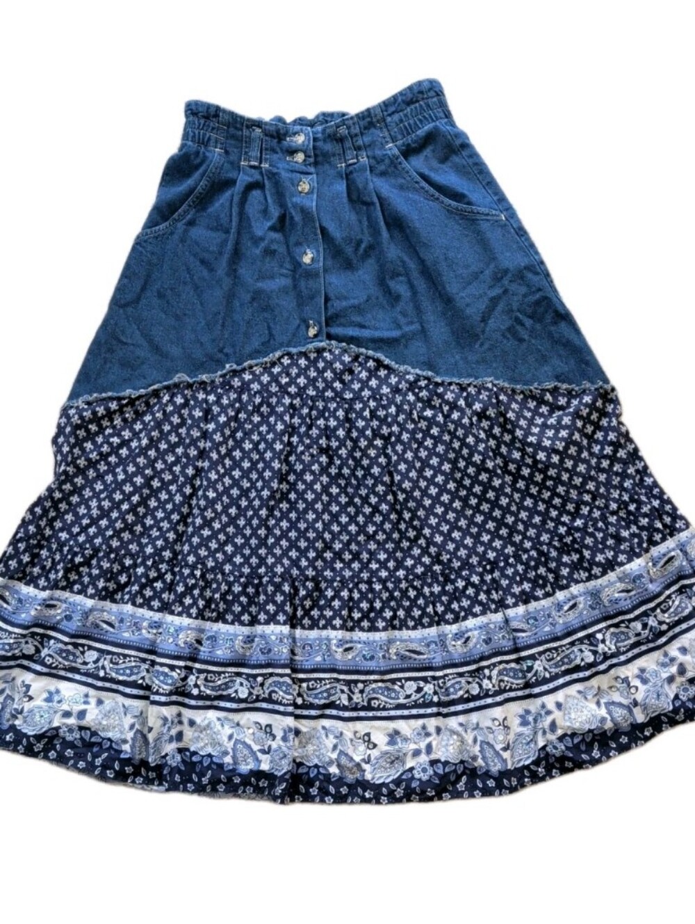 VTG American Profile Dungarees Denim Blue Jean Maxi Button Skirt Womens Size 10